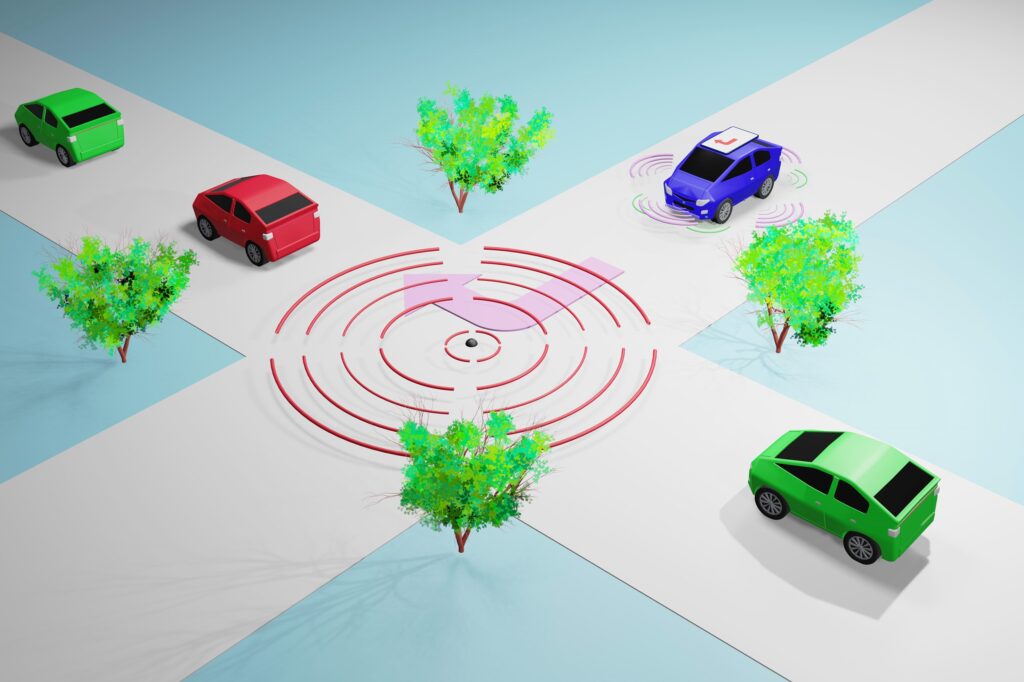 自動運転で走る車