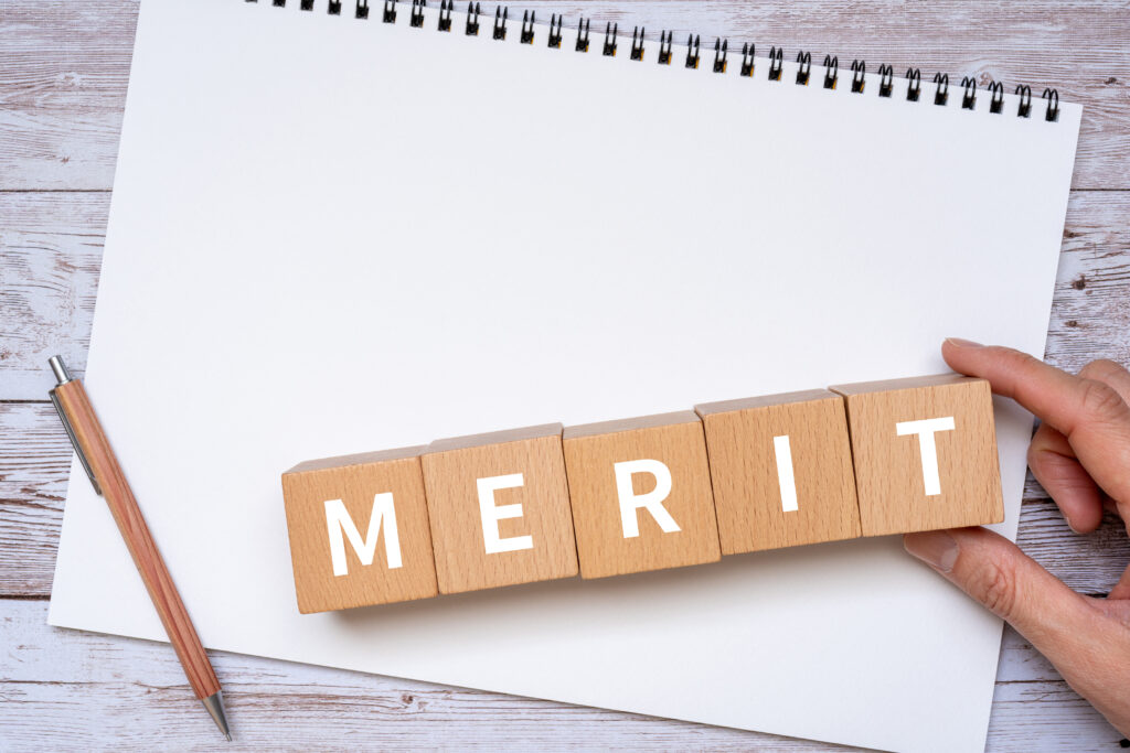 MERITと書かれた積み木