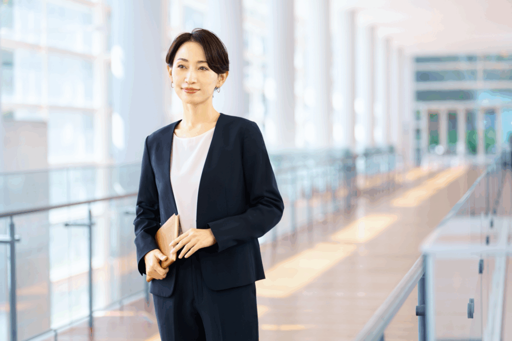 ビジネスウーマン　手帳　 歩く　通路