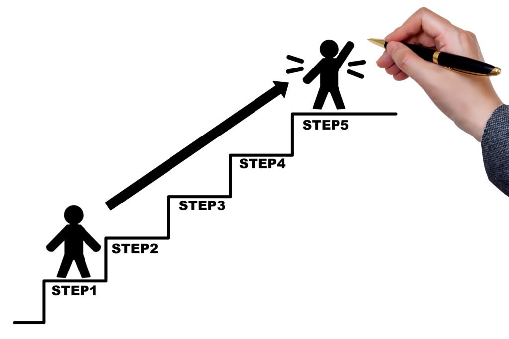 テキストスペースのあるステップアップのイメージ画像 (5段)